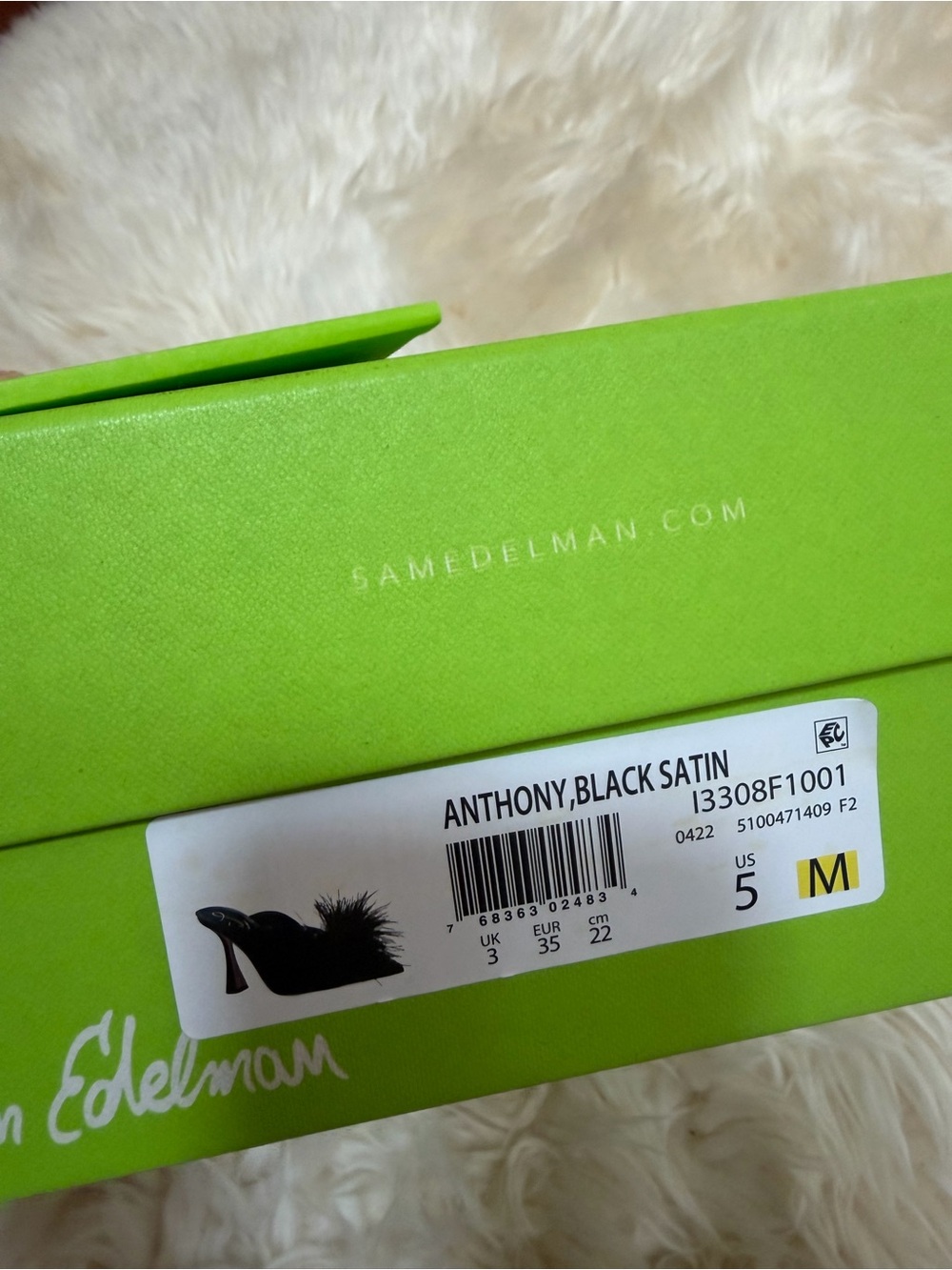 Sam Edelman Anthony Black satin Feather Pom Mule Heels - Women 5M new - Picture 7 of 10